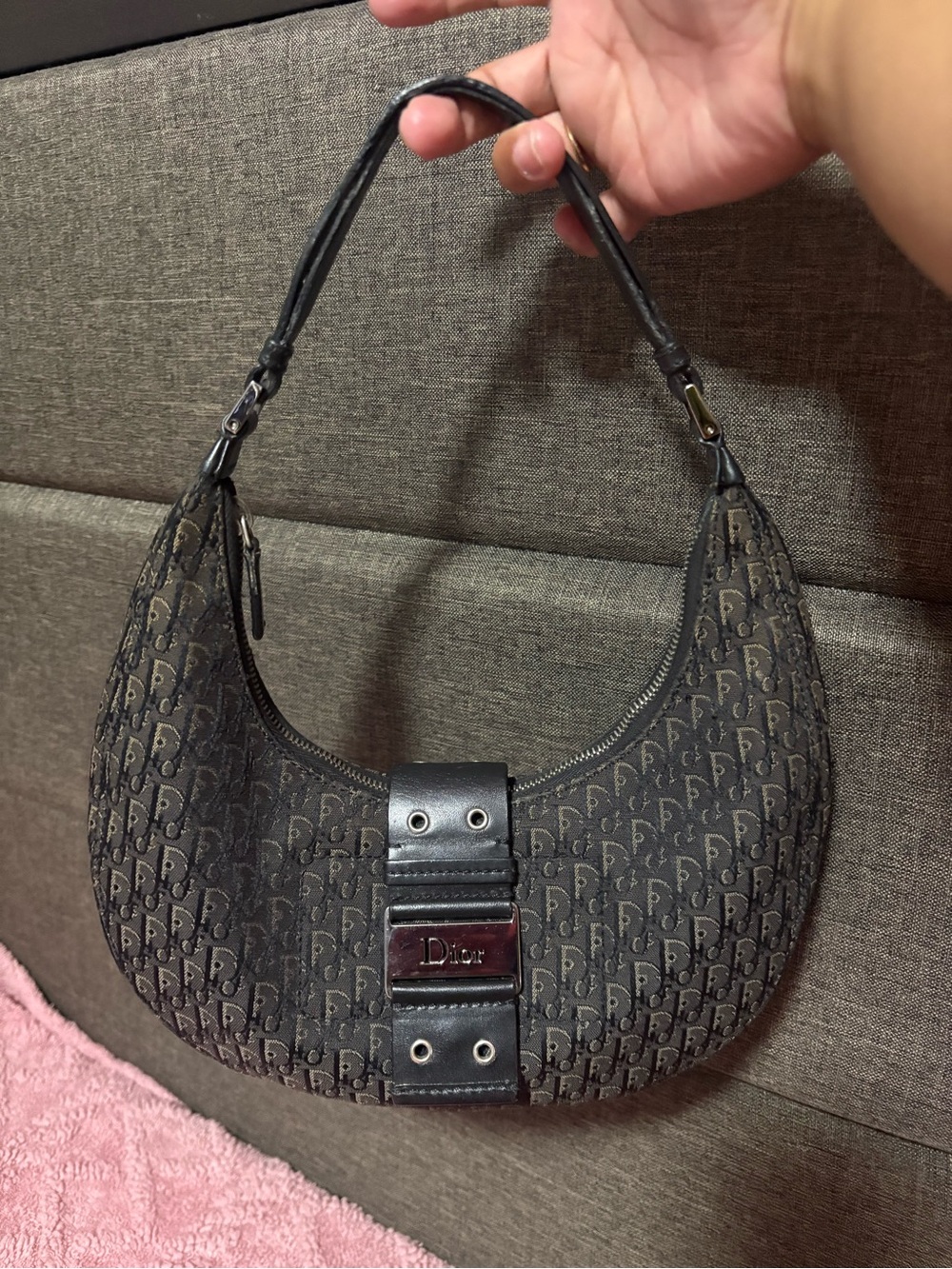 Dior Black Trotter Monogram Croissant Shoulder Bag